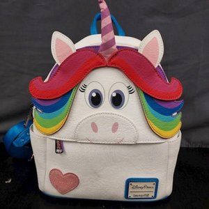 DISNEY PARKS LOUNGEFLY INSIDE OUT RAINBOW BLUE UNICORN MINI BACKPACK